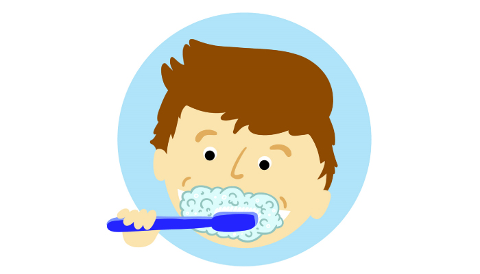illustration of brown-haired man brushing teeth